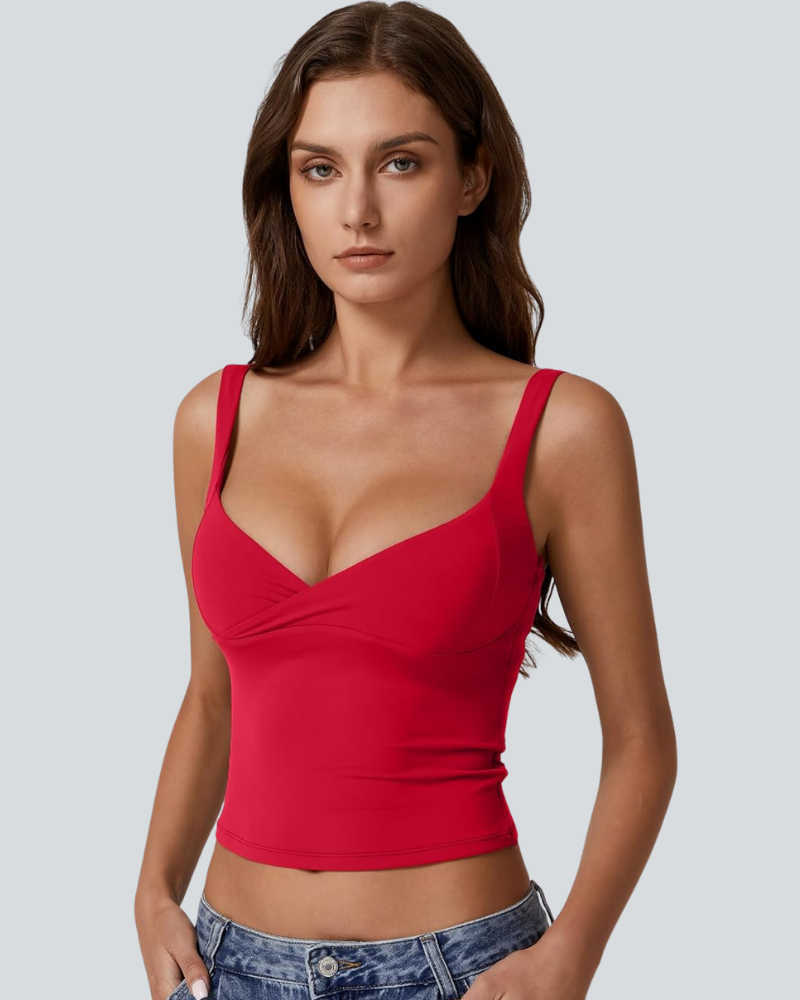 Women's V Neck Tank Tops Double Lined Adjustable Strap Camisole Shirt