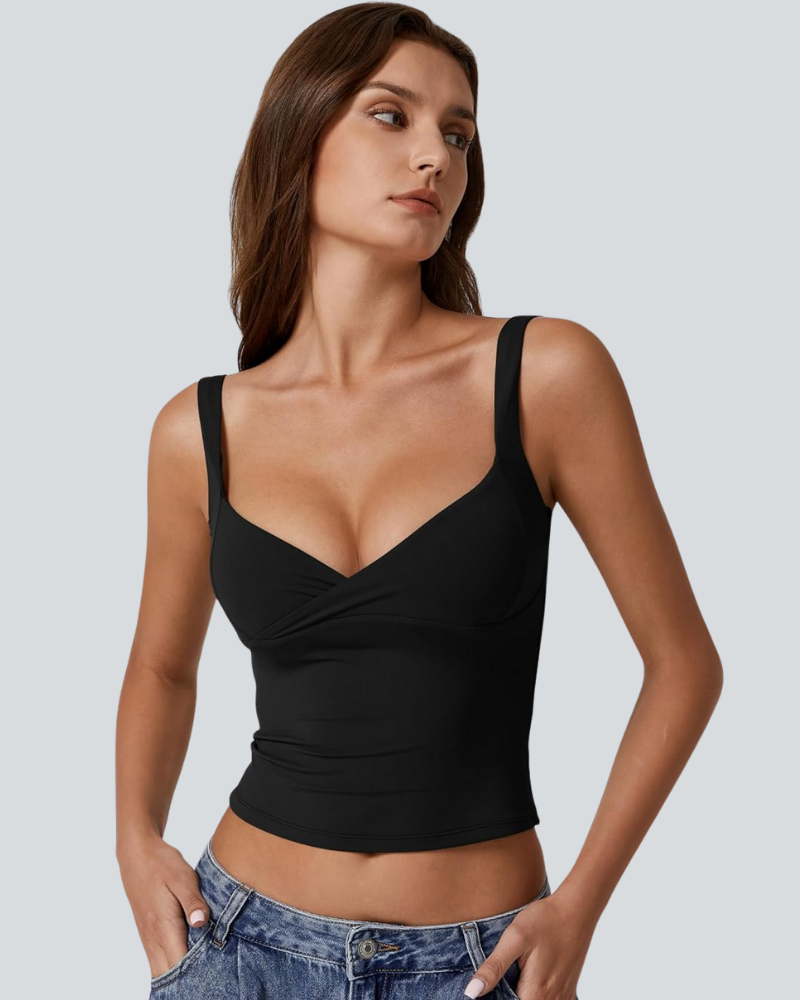Women's V Neck Tank Tops Double Lined Adjustable Strap Camisole Shirt