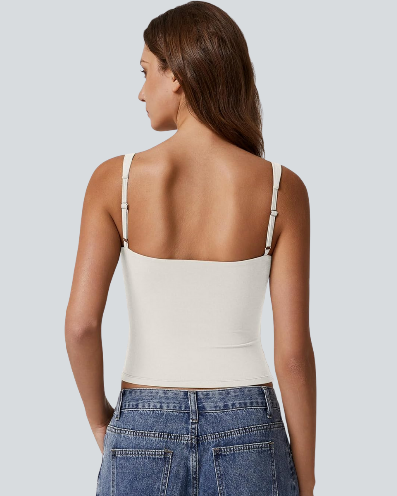 Women's V Neck Tank Tops Double Lined Adjustable Strap Camisole Shirt
