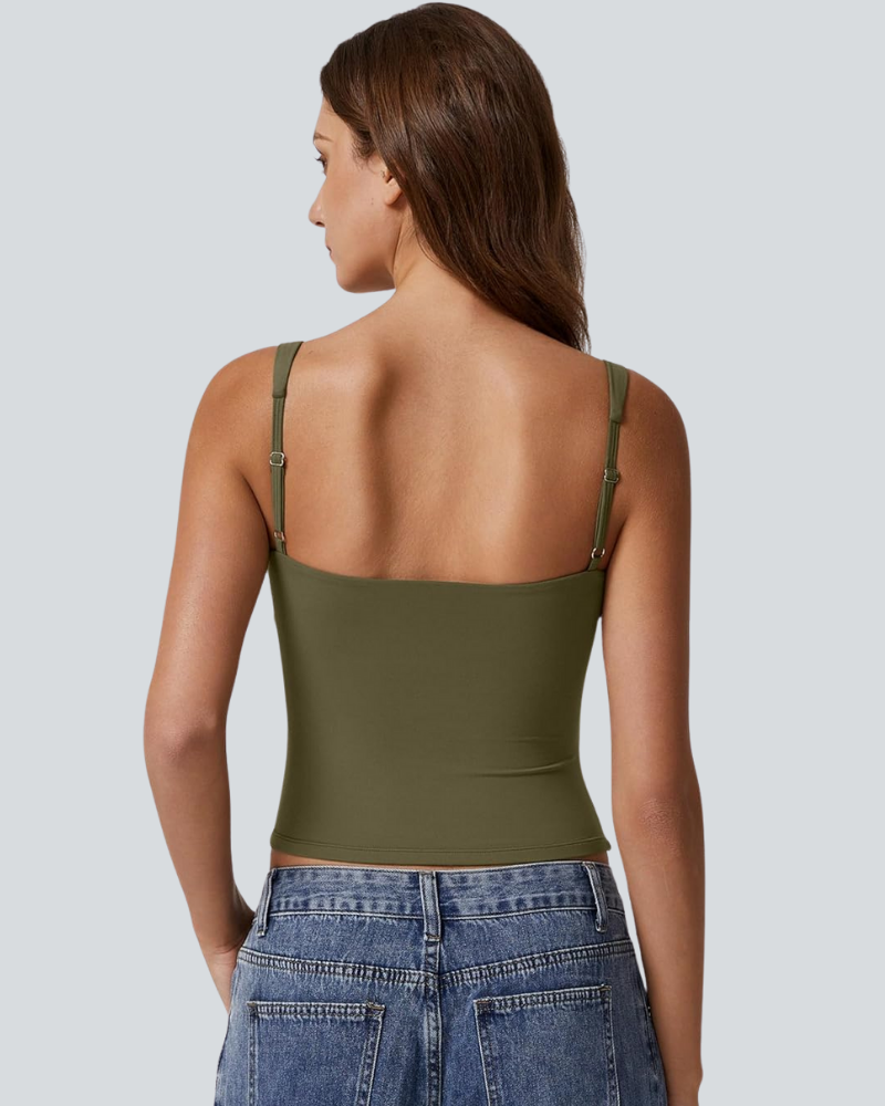 Women's V Neck Tank Tops Double Lined Adjustable Strap Camisole Shirt