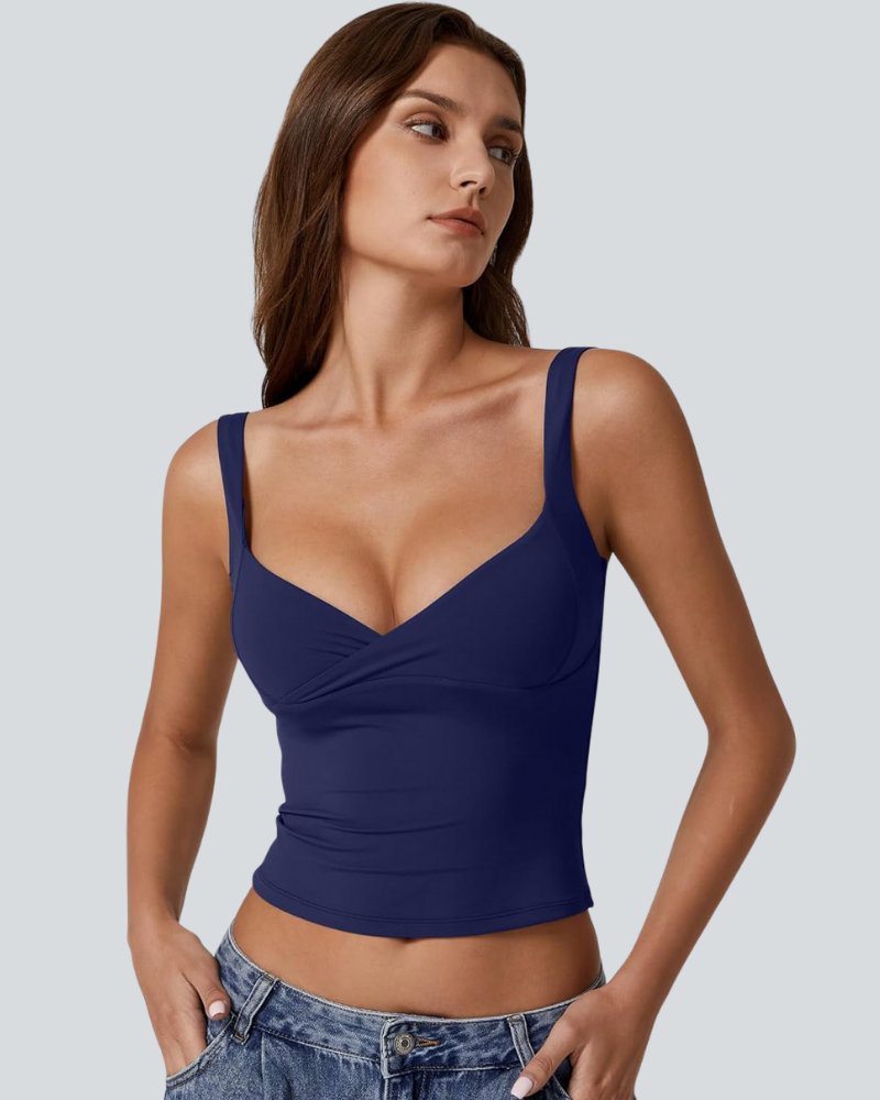Women's V Neck Tank Tops Double Lined Adjustable Strap Camisole Shirt