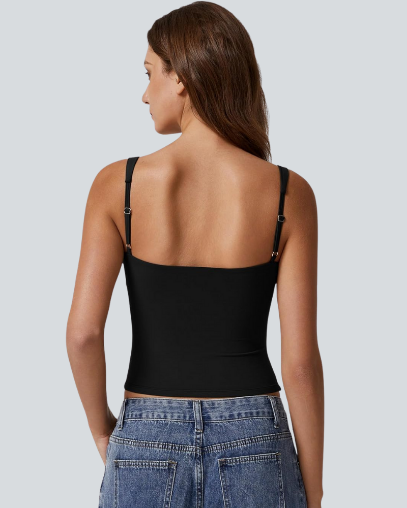 Women's V Neck Tank Tops Double Lined Adjustable Strap Camisole Shirt