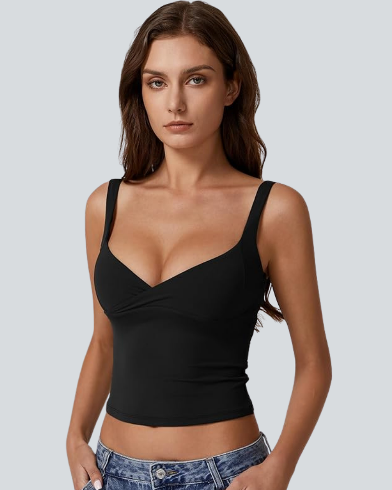 Women's V Neck Tank Tops Double Lined Adjustable Strap Camisole Shirt