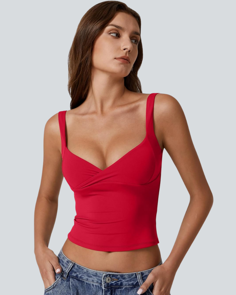 Women's V Neck Tank Tops Double Lined Adjustable Strap Camisole Shirt
