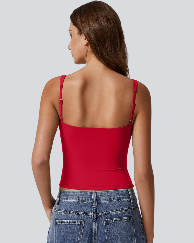 Women's V Neck Tank Tops Double Lined Adjustable Strap Camisole Shirt