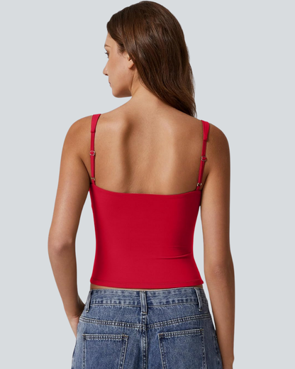 Women's V Neck Tank Tops Double Lined Adjustable Strap Camisole Shirt